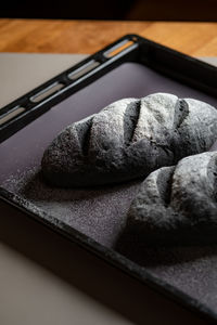 High angle view of dessert in plate on table