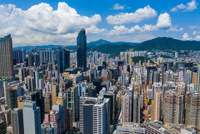 Aerial view of modern buildings in city