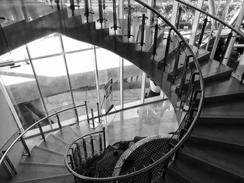 High angle view of spiral staircase in building