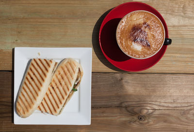 High angle view of breakfast on table