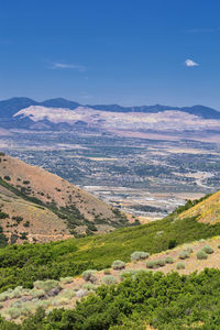 Scenic view of landscape against blue sky