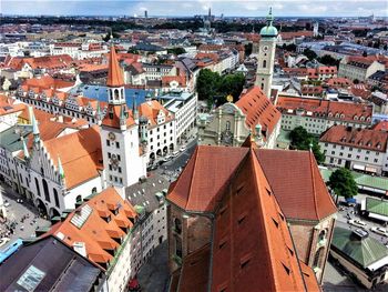 High angle view of buildings in city