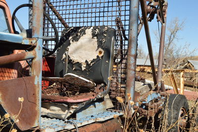 Damaged seat of abandoned truck