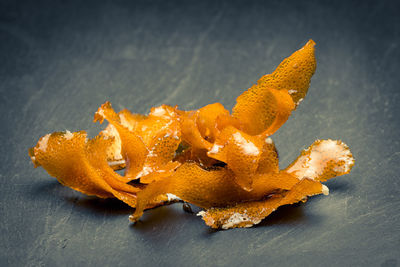 High angle view of orange cookies on table