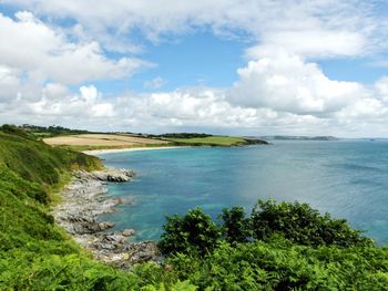 Scenic view of bay against sky