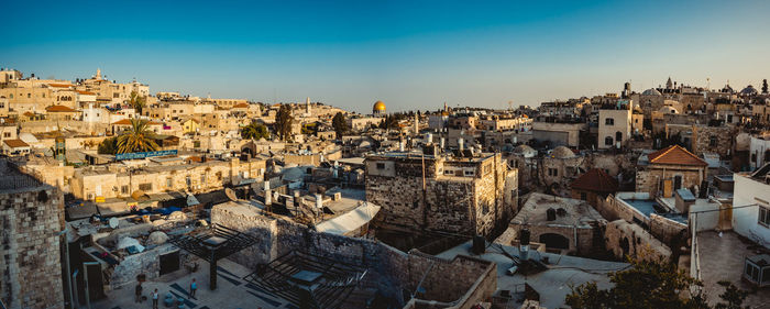 High angle view of buildings in city