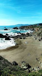 Scenic view of sea against blue sky