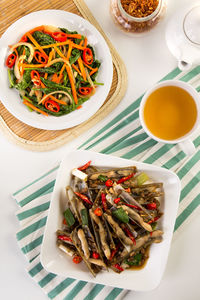 High angle view of food in plate on table