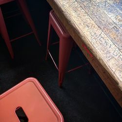 High angle view of empty chairs at home