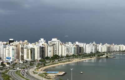High angle view of buildings against sky in city