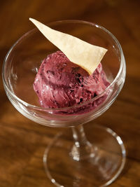 Close-up of ice cream in glass on table