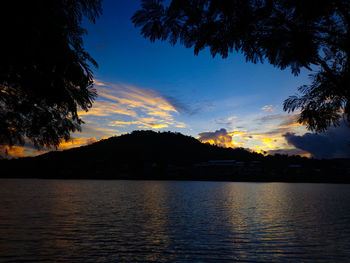 Scenic view of lake against sky during sunset