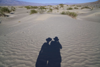 People on sand dune in desert