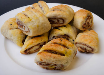 High angle view of bread in plate