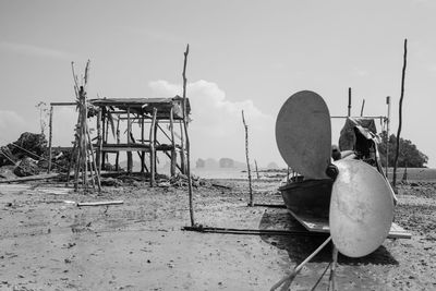 Old boat moored at beach in ko yao yai