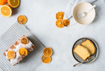 High angle view of breakfast on table