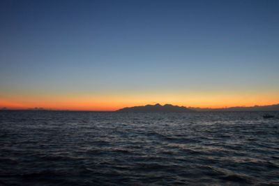 Scenic view of sea against clear sky during sunset