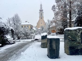 Bare trees against sky in winter