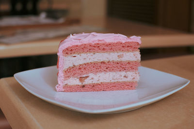 Close-up of cake in plate on table