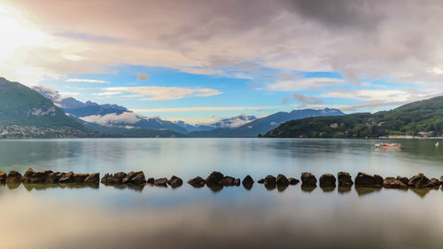 Scenic view of lake against sky