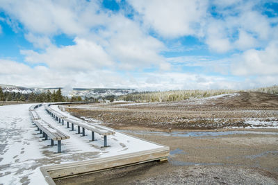 Scenic view of lake against sky during winter