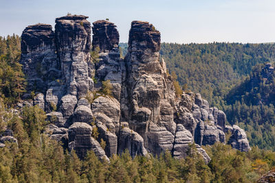 Panoramic view of rock formations against sky