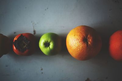 High angle view of various fruits on table