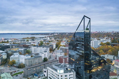 View from above of modern glass towers in talinn city center