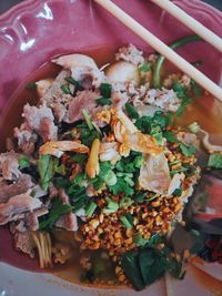 High angle view of chopped vegetables in bowl