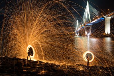 Illuminated light painting at night