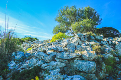Scenic view of rocks against blue sky