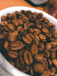 High angle view of coffee beans