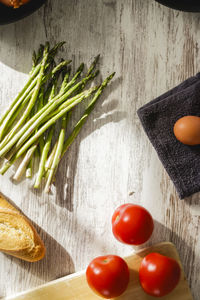 High angle view of vegetables on table