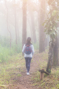Full length of woman standing in forest