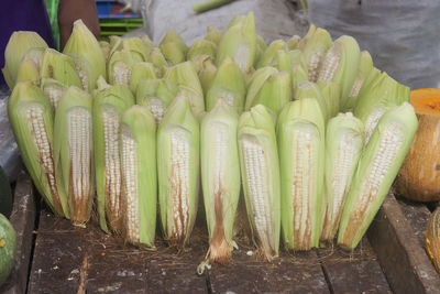 High angle view of corns on table in market