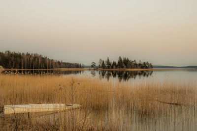 Scenic view of lake against clear sky