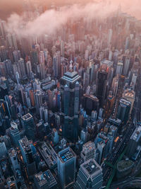 High angle view of modern buildings in city