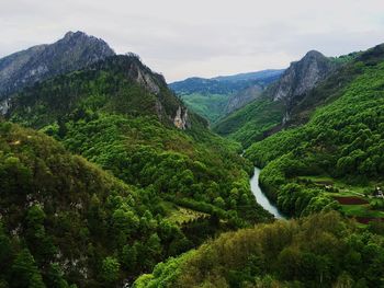 High angle view of mountains against sky