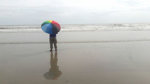 Rear view of man standing on beach