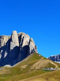 Rock formations on landscape against clear blue sky