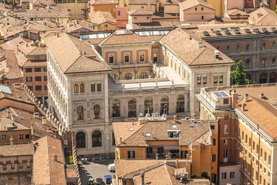 High angle view of buildings in town