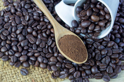 High angle view of coffee beans