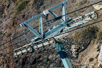 High angle view of bicycle on rock