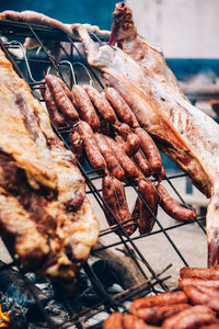 Close-up of meat on barbecue grill