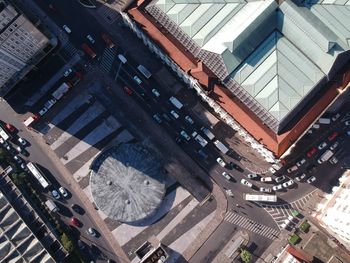 High angle view of street amidst buildings in city