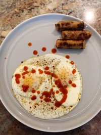 High angle view of breakfast served on table