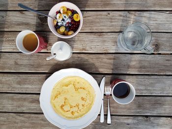 Directly above shot of breakfast served on table