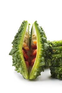 Close-up of chopped fruit against white background