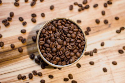 High angle view of coffee beans on table