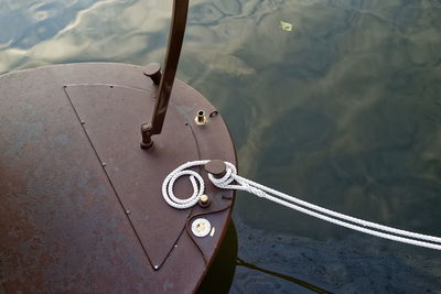 High angle view of boat moored in water